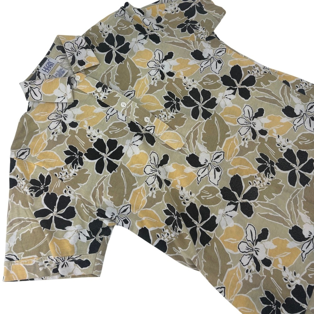 Leon Levin‎ Short Sleeve Polo Shirt Floral Print Size S Tan Yellow Womens